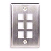 ICC IC107SF6SS Flush Mount Single Gang Stainless Steel Faceplate-6 Port